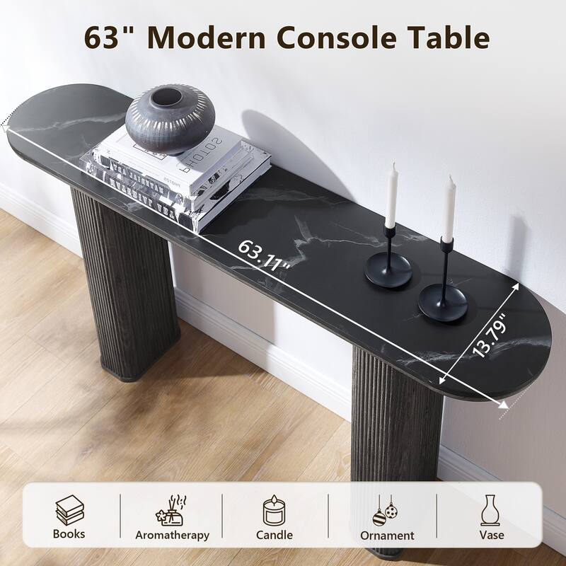 63" Modern Console Table, Entryway Table, Sofa Table with Fluted Bases