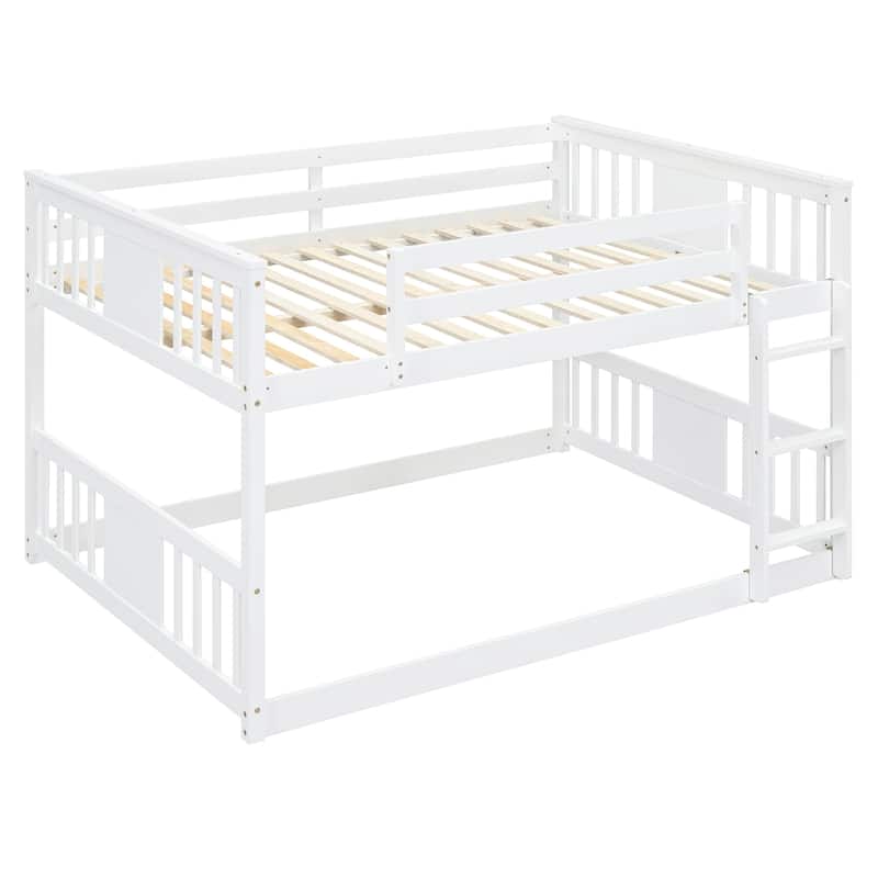 Full Over Full Bunk Bed with Ladder, White
