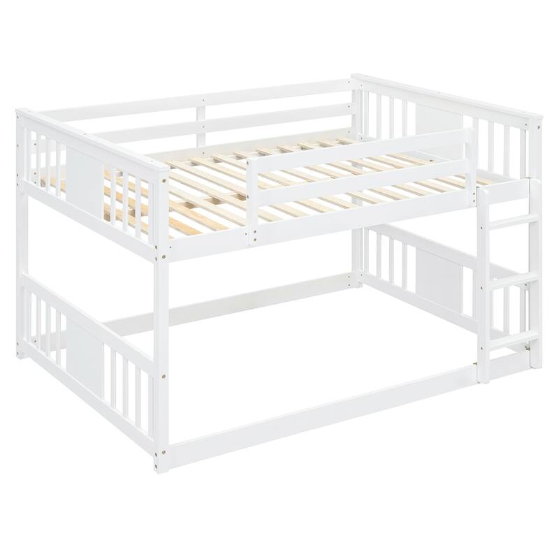 White Full Over Full Bunk Bed with Ladder, Space-Saving Design, Sturdy Pine Frame