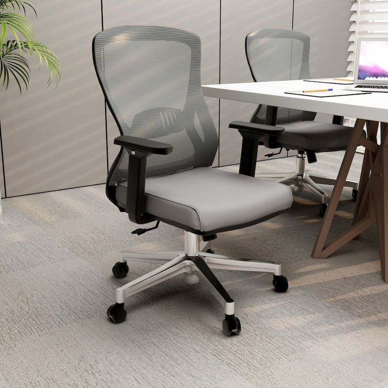Adorit Modern Soft Cotton Upholstered Swivel Seat Office Desk Chair with Wheels, Adjustable Home Chair with Arms
