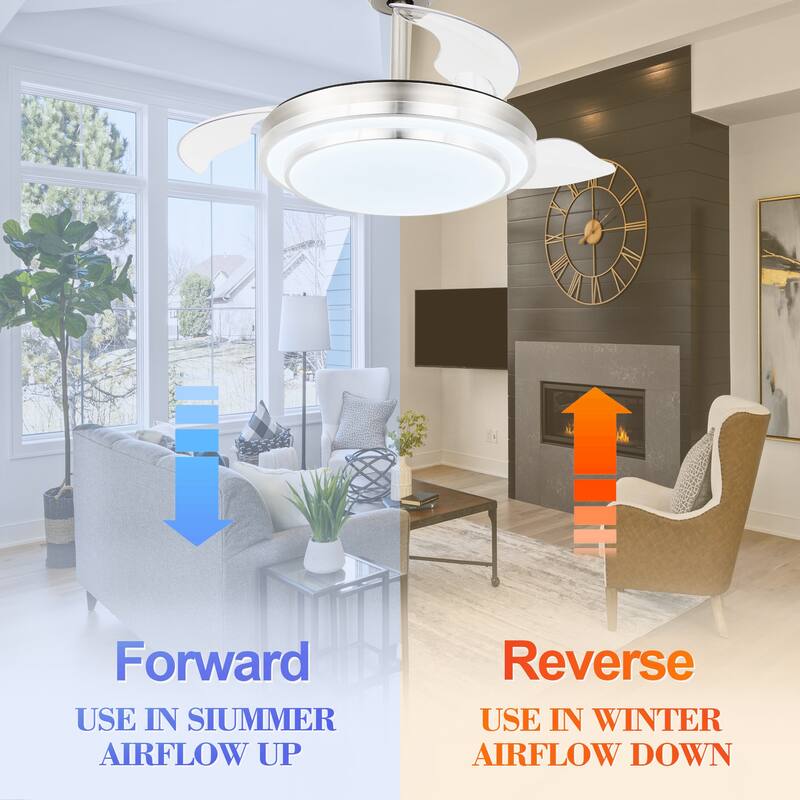 36" Dimmable Retractable Modern Ceiling Fan with Light, 6-Speed Reversible DC Motor Ceiling Fan with Remote - 36