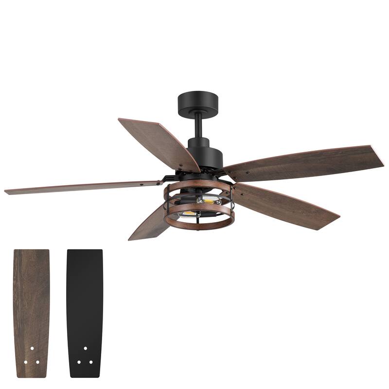 52-inch Farmhouse Ceiling Fan with Light and Remote(5 Reversible Blades）