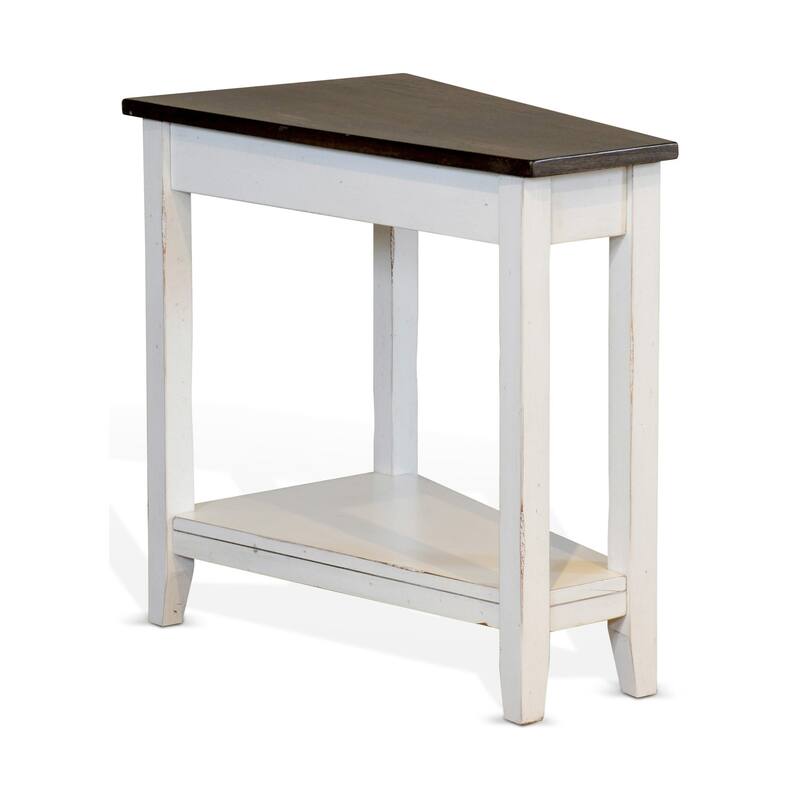 Orso Chairside Table, Shelf, 24 Inch Angled Brown Top, White Mahogany