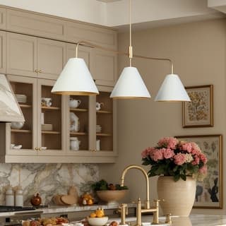 44.9"L Modern 3-Light Chandelier White Bowl-Shape Kitchen Island Light for Dining Room