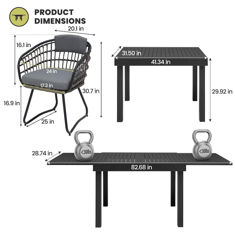 5/7/11-Piece Set Outdoor Aluminum Extendable Patio Dining Table Set with Rattan Chairs