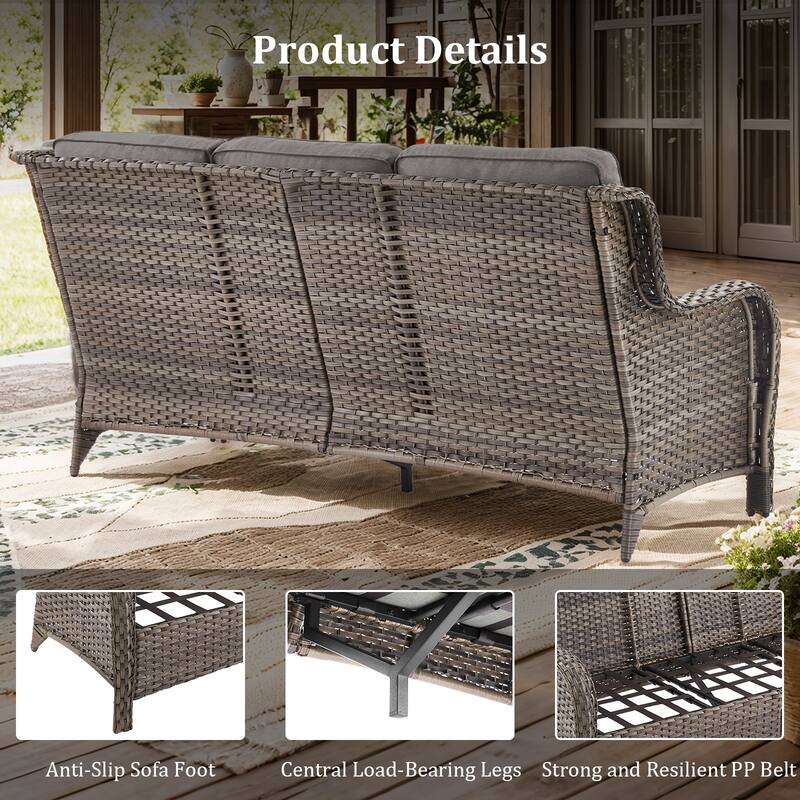 Pocassy Outdoor 6 Inch Sofa Glider Chairs Ottoman with Fire Table Set