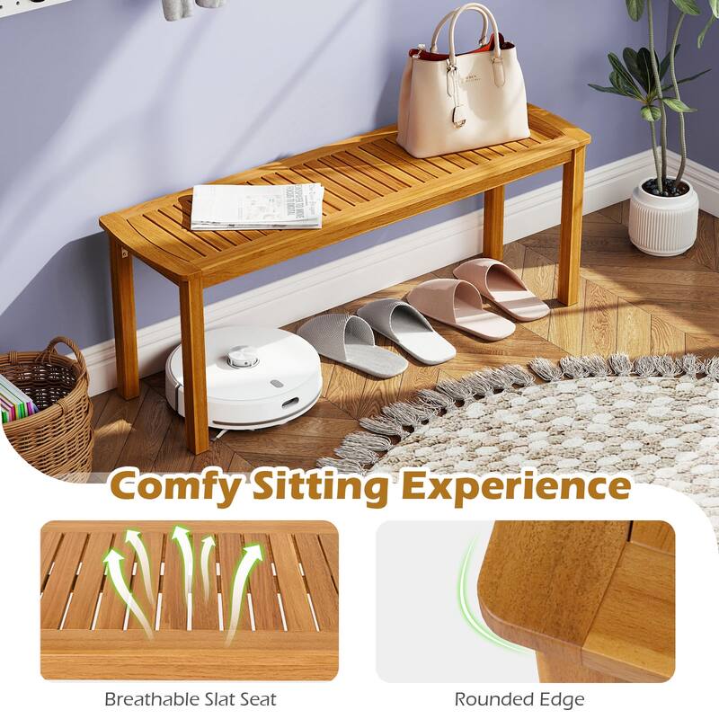 Gymax 2 PCS Acacia Wood Outdoor Bench 48'' Long Patio Dining Bench w/