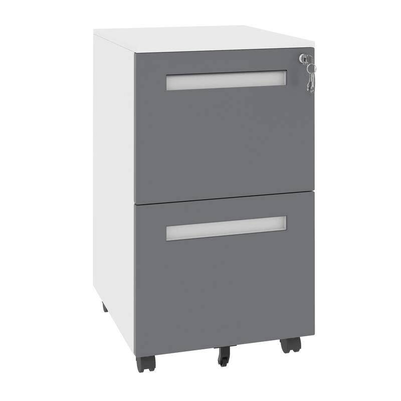 Modern Filing Cabinet 2-Drawer Mobile File Cabinet with Lock and 360° Swivel Wheels, for Office and Home Use, White