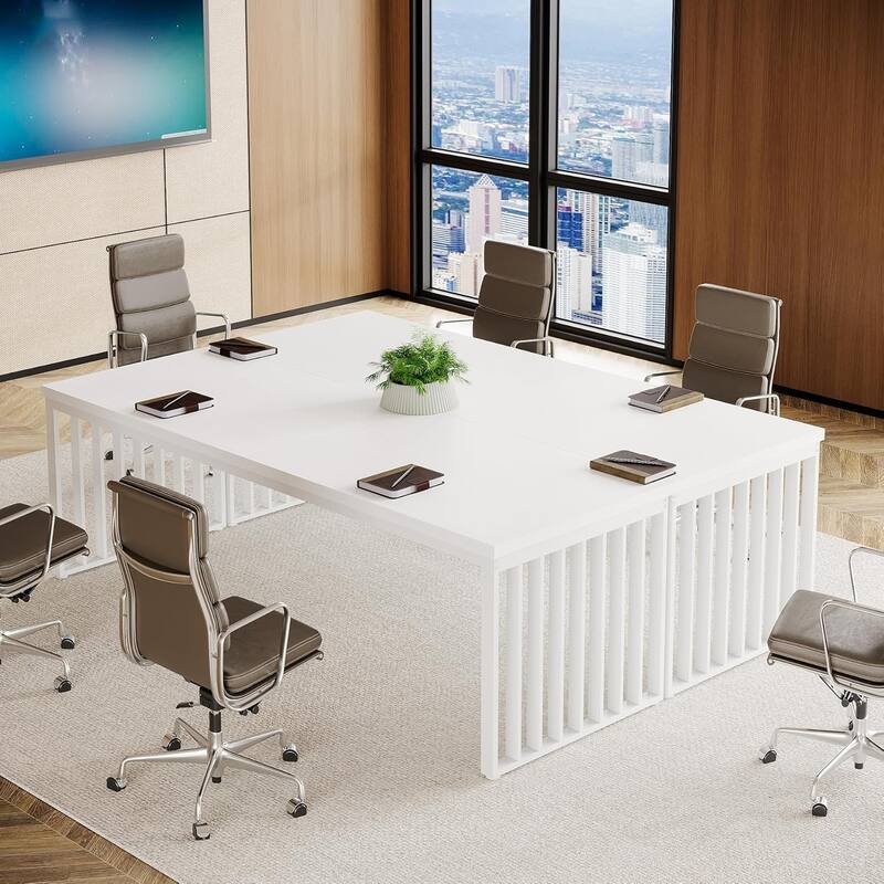 6.56 ft Industrial Conference Table, Rectangular Meeting Table for Seminar, Business & Negotiation