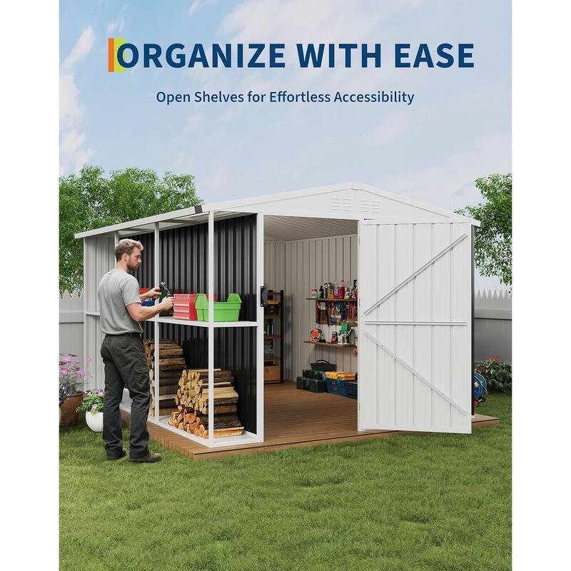 Outdoor Metal Storage Shed, 8' x 10' Weatherproof Garden Tool Shed with Lockable Doors