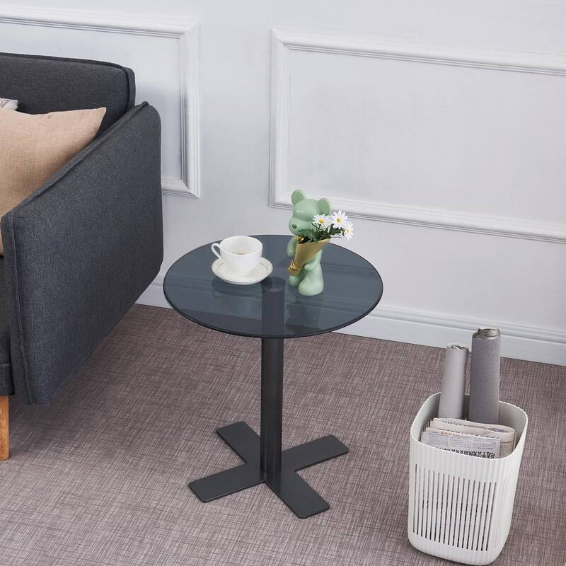Tempered Rould Glass End Table - Black