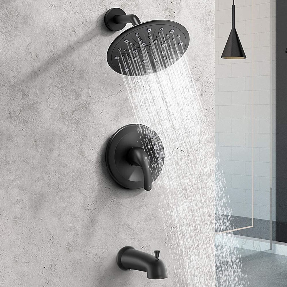 Proox 9 inch Single Handle Rainfall Round Shower Head Faucet W/ Wall Mounted Bathtub Spout