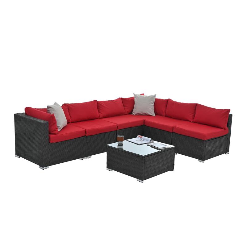7-piece Outdoor Patio Sectional Set with Glass Table