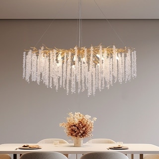 40 in Gold Crystal Chandelier Dimmable Ceiling Fixtures for Dining Room