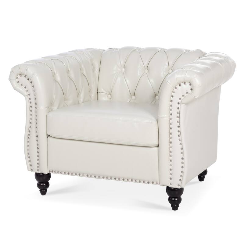 Modern Single Seat Upholstered Couch, 38.98" PU Leather Sofa Armchair for Living Room and Apartment