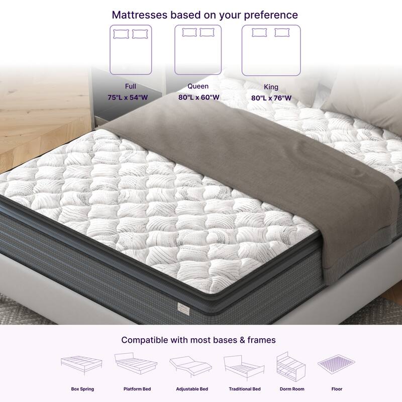 Isabella 14 Inch Twin Hybrid Pillow Top Mattress, CertiPUR-US Certified