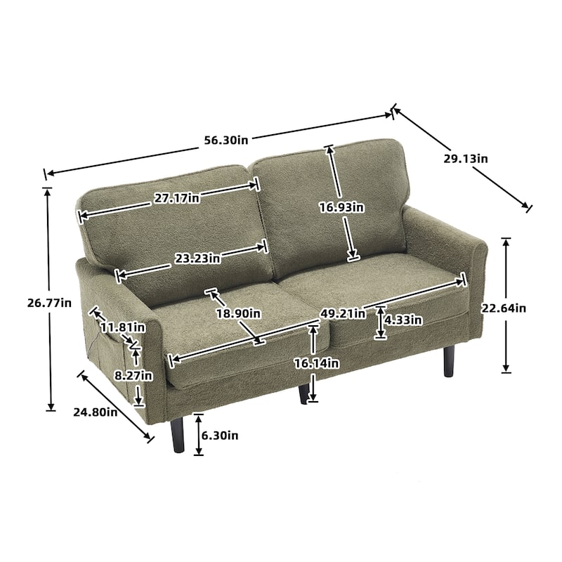 Roomfitters Loveseat Sofa, Mid-Century 2-Seater Couch with USB and Removable Pillow Covers for Living Room or Bedroom