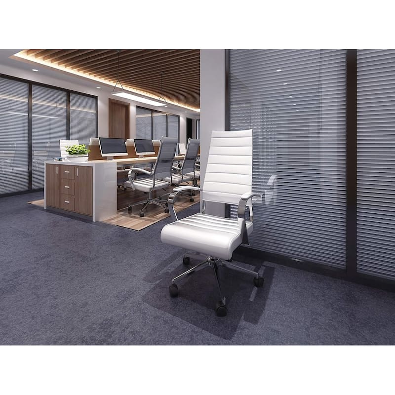 Modern Brown High Back Office Chair Ribbed PU Leather Swivel Conference Room Computer Desk Visitor Vintage Retro Boss