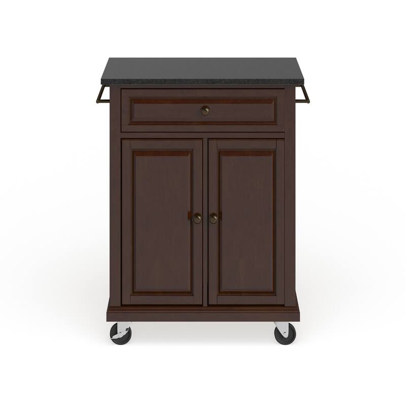 Crosley Compact Solid Black Granite Top Portable Kitchen Cart/ Island in Vintage Mahogany Finish - 18"d x 31"w x 35.5"h