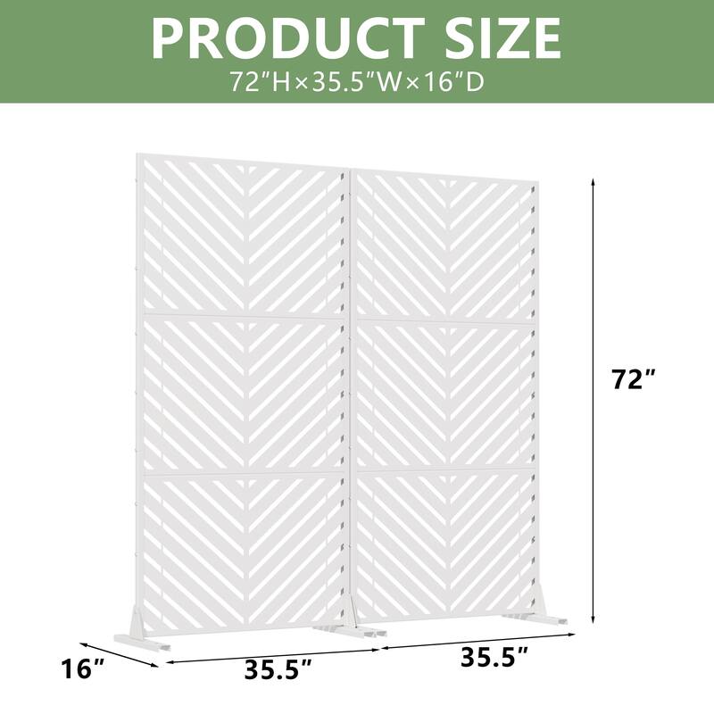 Outdoor Privacy Screen 2-Panel Chevron Metal Privacy Fence with Wind-Resistant Base Durable Decorative Divider
