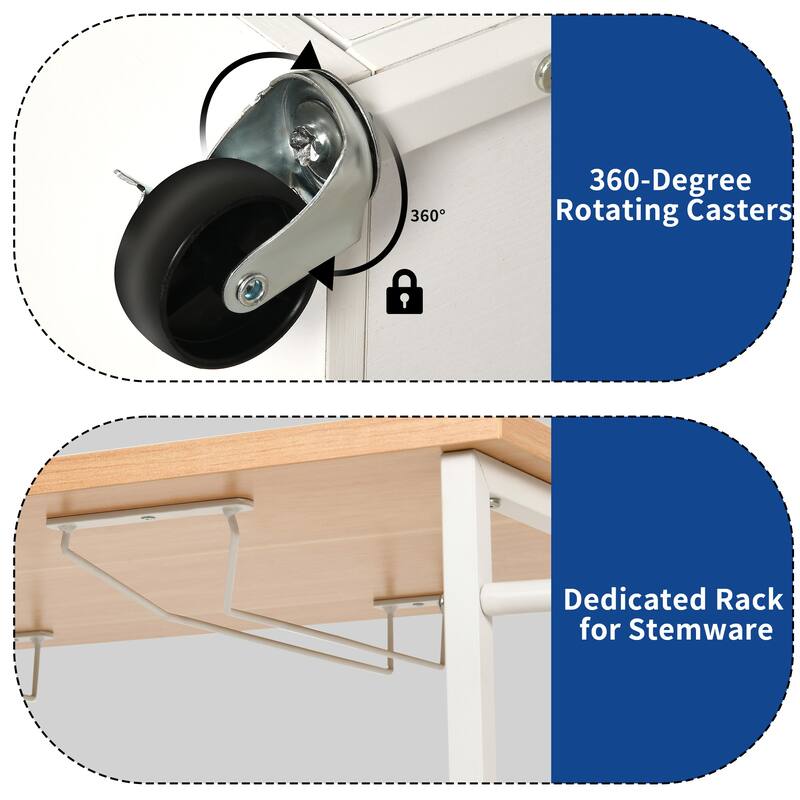 Moasis Rolling Portable Kitchen Island Cart With Power Outlet And Open Shelves