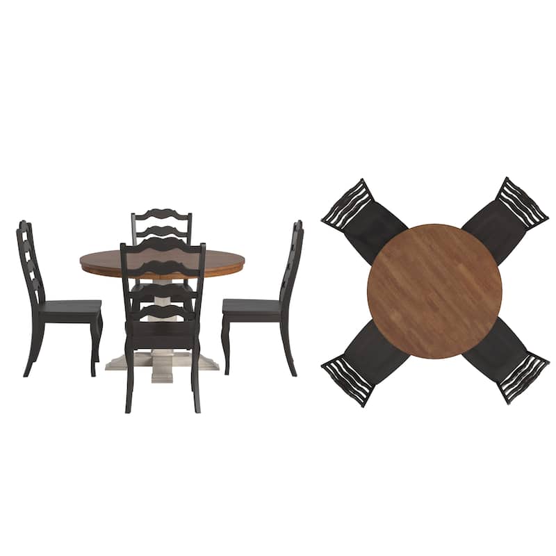 Ronda 45" Round Solid Wood Top Dining Set with French Ladder Back Chairs