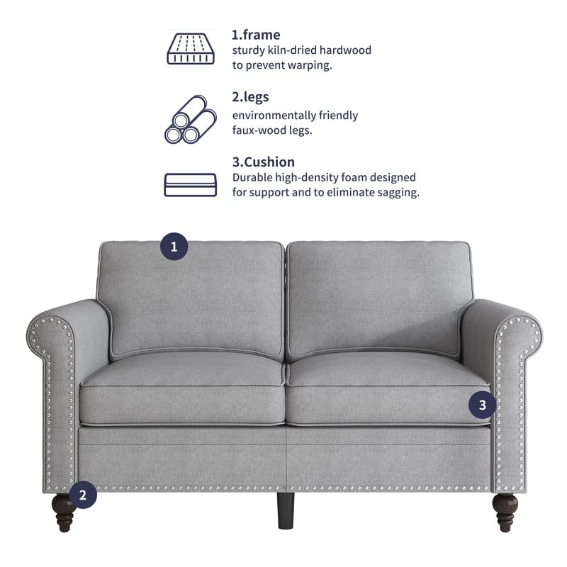 Mixoy 2 Piece Living Room Sofa Set with Rivet Design,Linen 3-Seater Sofa Couch,Loveseat Sofa/Single Sofa Chair