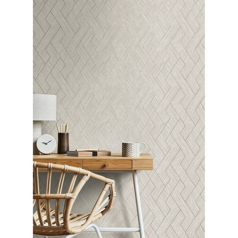 Advantage Ember Light Grey Geometric Basketweave Wallpaper