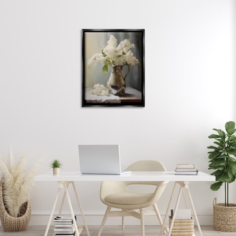 Stupell White Lilacs Still Life Framed Floater Canvas Wall Art Design By Arlington Prints