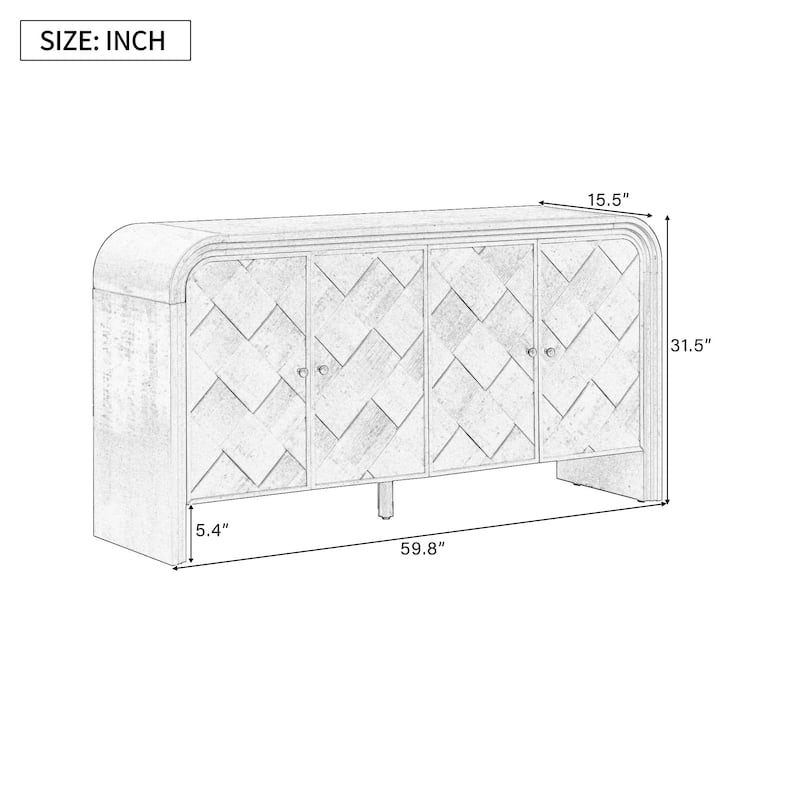Modern MDF Sideboard Buffet Cabinet with Woven Wood Slat Doors and Solid Wood Veneer for Hallway or Entryway