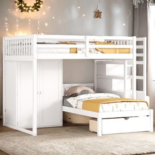 Storage-Savvy Design Full over Twin Bunk Bed with Wardrobe, Drawers