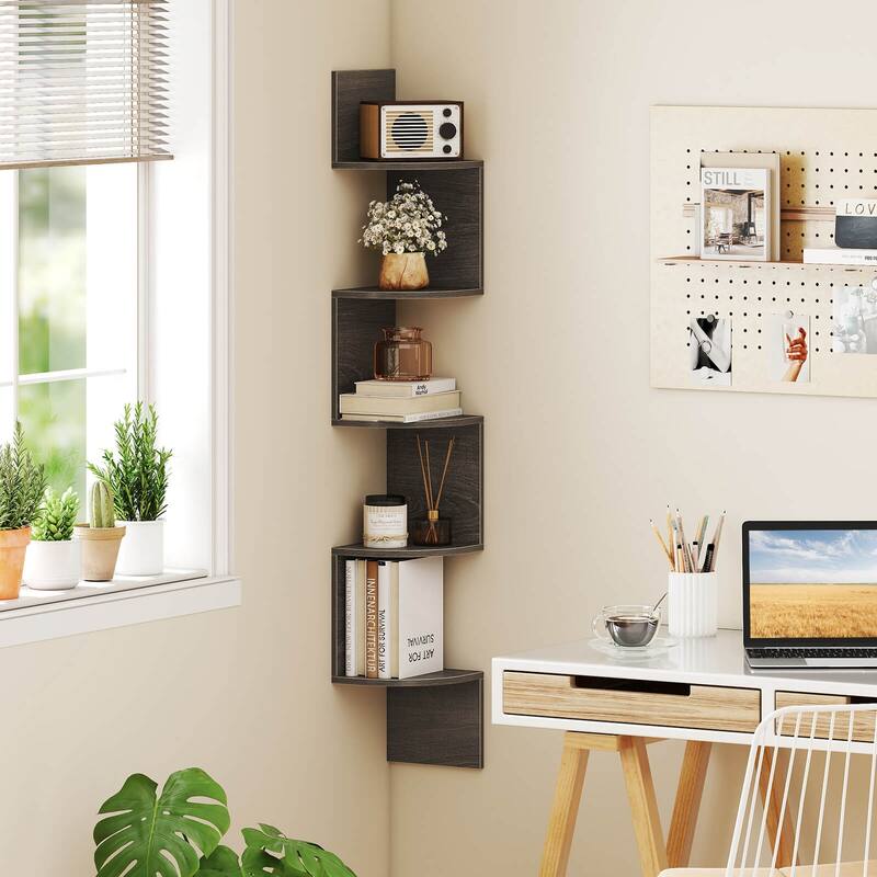 Costway 1/2 PCS 5-Tier Floating Bookshelf with Safe Round Edge - See Details