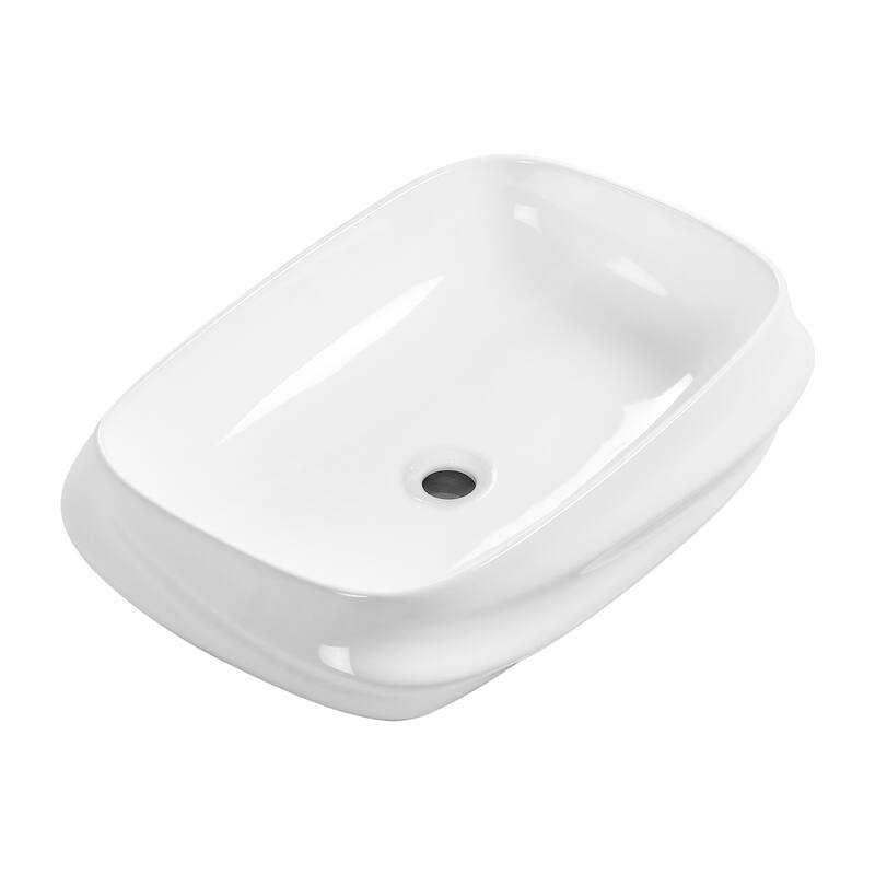 GDFStudio - Arlo Artistry Compact Modern Textured Ceramic Vessel Sink with Bas Relief Surface, No Drain and Faucet Hole - Milk White - Rectangle
