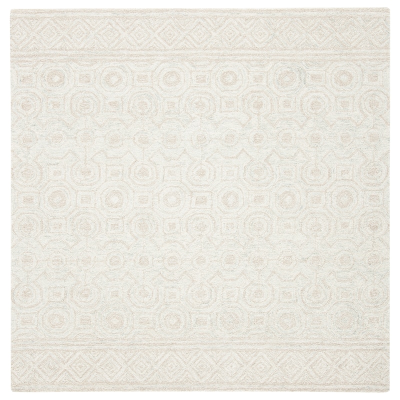 SAFAVIEH Handmade Kirila Micro-loop Modern Wool Area Rug - 5' Square - Ivory/Light Green