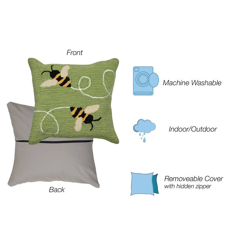 Liora Manne Frontporch Buzzy Bees Indoor/Outdoor Pillow Green 18" Square