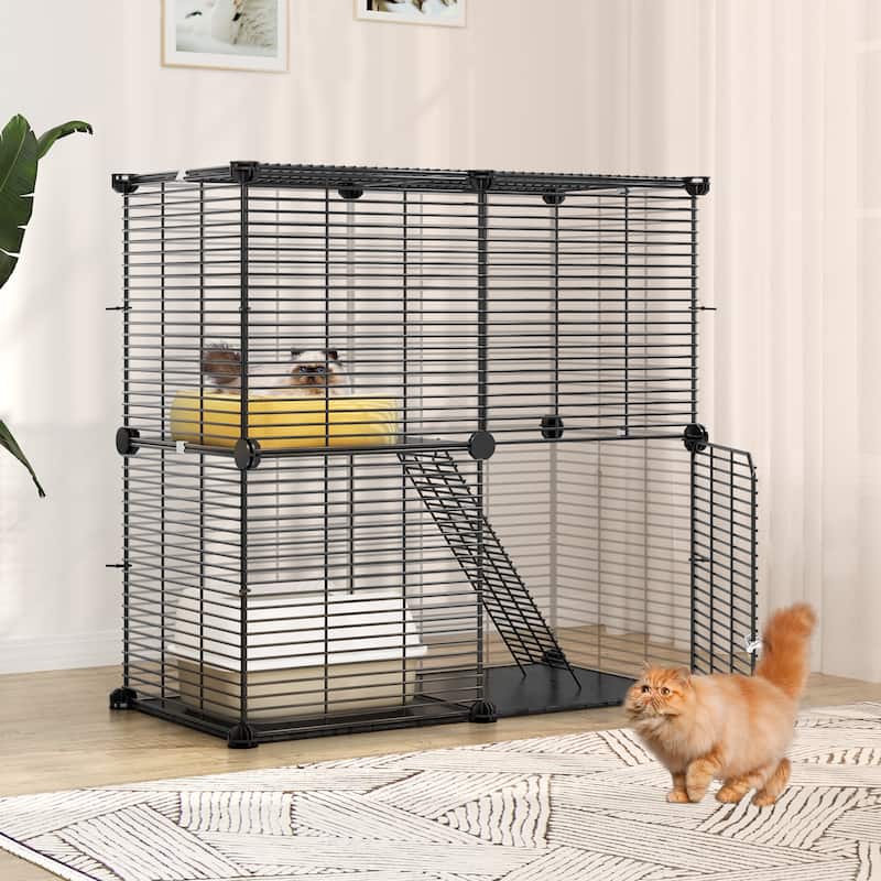 Moasis Reinforced 2-layer Metal Pet Cage with Doors, Ladder