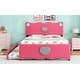 preview thumbnail 6 of 15, Full Size Upholstered Platform Bed with Trundle and Heart Shaped Decoration in Dark Pink