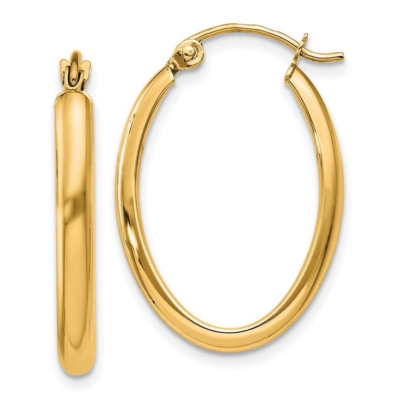 Curata 10k Yellow Gold Polished 2.75mm Oval Domed Tube Hoop Earrings - 15mm 18mm 20mm 25mm