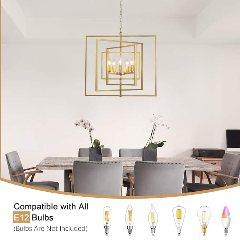 25.59inch 5 Lights Modern Chandelier with 4 Metal Frames 360 Degree Adjustable for Different Rooms