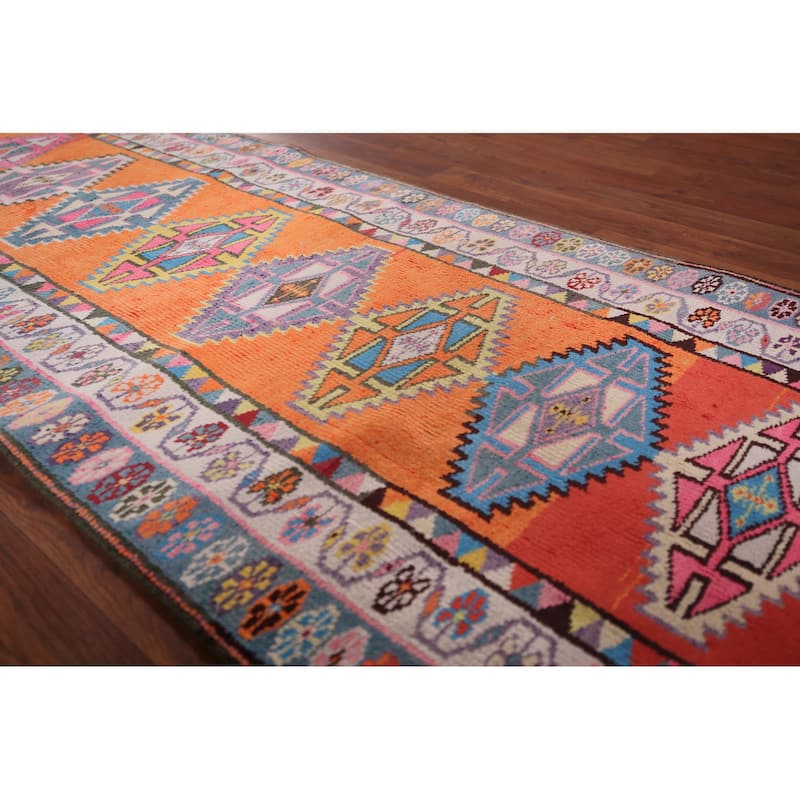 Anatolian Oriental Vintage Runner Rug Handmade Silk Carpet - 2'8"x 11'4"