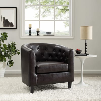 Accent Chair, Button Tufted Faux Leather Barrel Chair, Midcentury Modern Accent Chair, Comfy Armchair, Tub Barrel Chairs