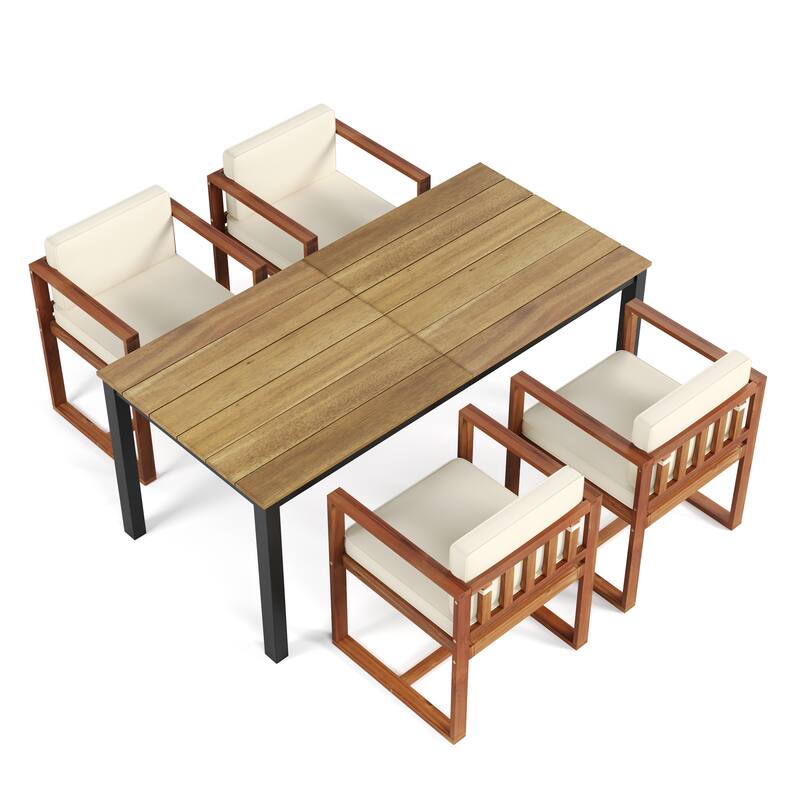 Wood Dining Set with Rectangular Dining Table and Padded Seat Chairs