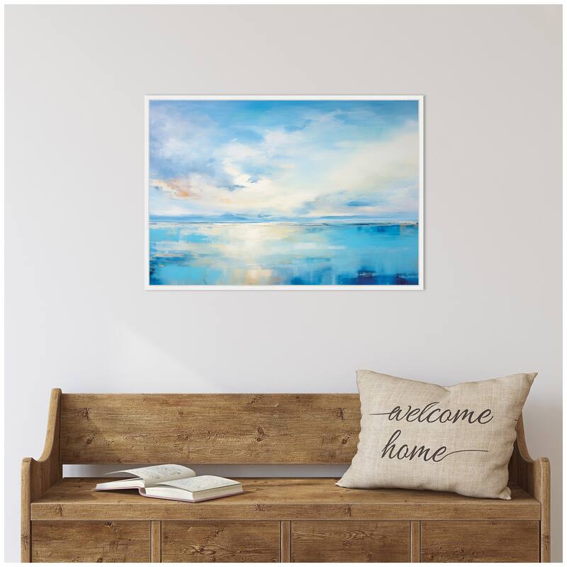 Kate and Laurel Sylvie Serence Coastal Waters Tranquil Landscape Horizontal Framed Canvas by The Creative Bunch Studio