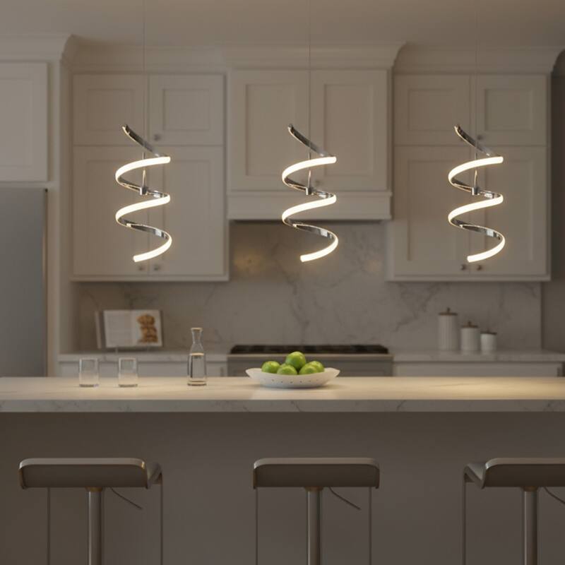 1 Light LED Array Spiral Pendant Light in Chrome Finish - Chrome Finish