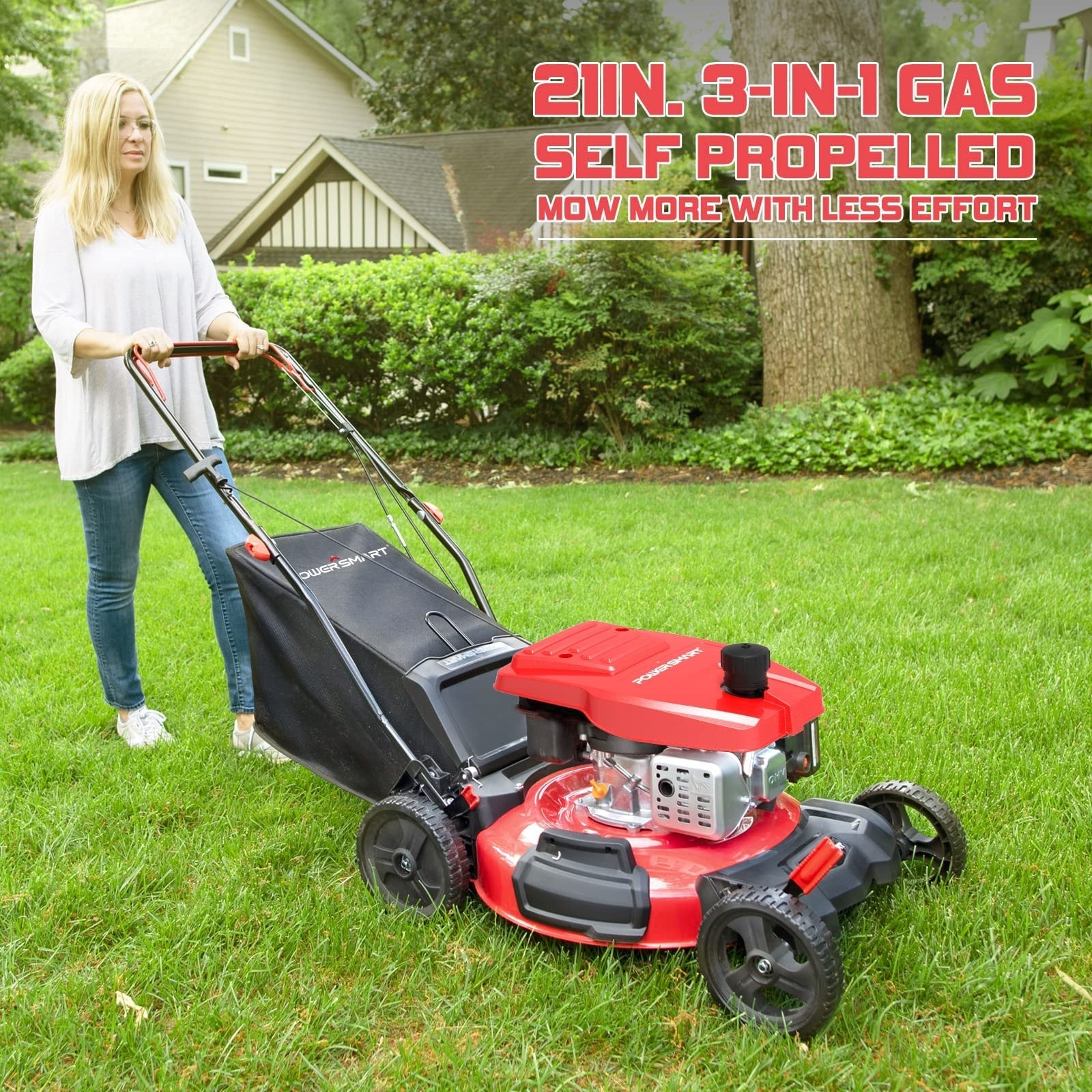 209CC Self Propelled Gas Powered Lawn Mower 5 Adjustable Heights