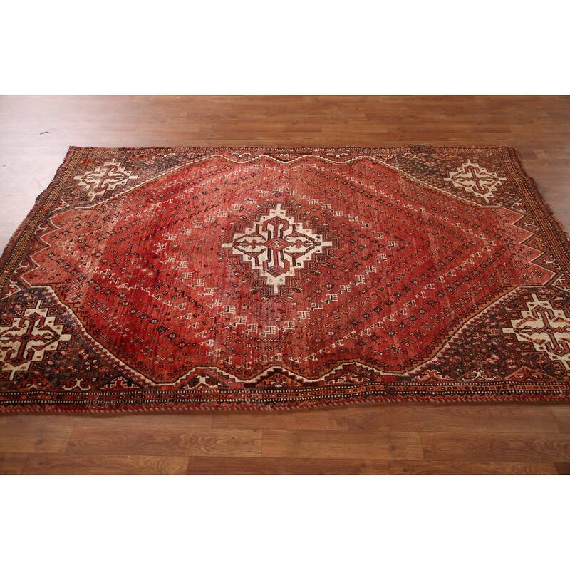 Medallion Shiraz Persian Vintage Area Rug Handmade Wool Carpet - 4'9"x 7'4"