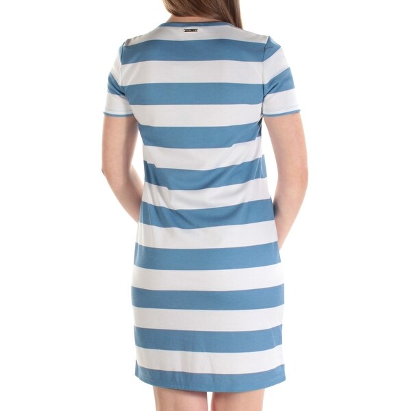 blue and white striped tunic dress