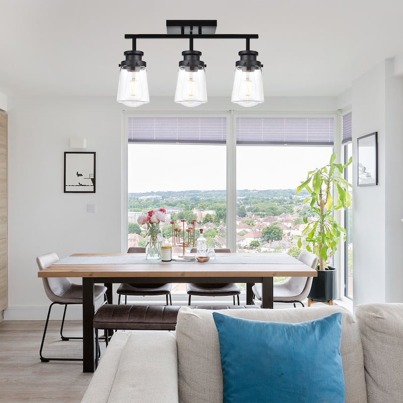 3-Light Black Wall Sconce with Clear Glass Shades