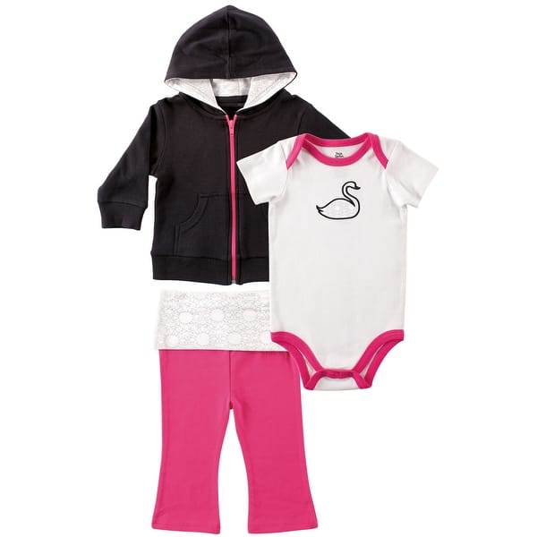 slide 1 of 1, Yoga Sprout Baby and Toddler Girl Cotton Hoodie, Bodysuit or Tee Top, and Pant, Swan Baby 0-3 Months - Swan Baby