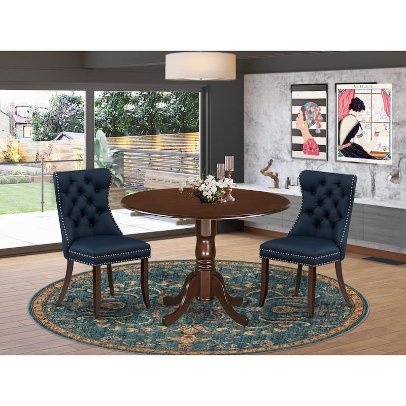 East West Furniture Dining Table Set Consists of a Round Kitchen Table and Padded Chairs, Mahogany (Pieces Options) - DLDA3-MAH-29